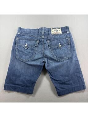 True Religion Mens Jean Shorts 38 Blue Denim 12" Inseam Casual Designer